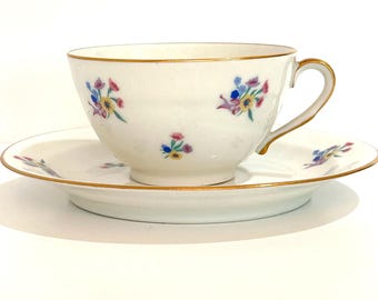 Vintage Limoges Chastagner china teacup and saucer scattered  tiny flowers gold trim made in France  Teacup and Saucer grand millennial