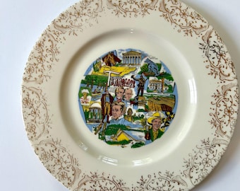 Vintage Tennessee state dish The Volunteer state   plate state plate ceramic souvenir dish plate gold trim  edge collectible