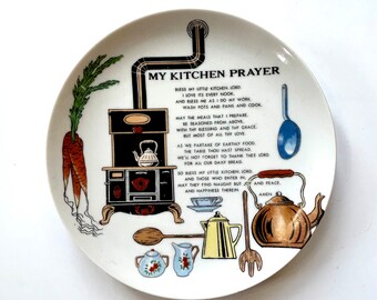 vintage Kitchen prayers plate dish kitchen wall decor old prayer plate old iron stove dish