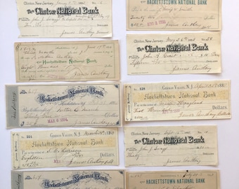 ANTIQUE checks  SET of Ten  1800s  Handwritten Cancelled Checks assortment New Jersey Calligraphy Ephemera collage history