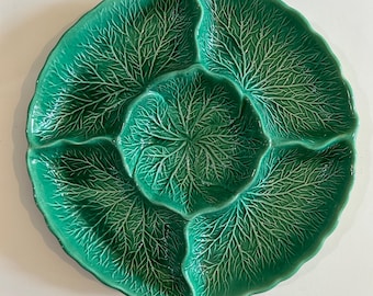 Vintage  cabbage divided plate R111 Cabbage Leaf dish tray  Calif Made in USA Grandmillenial decor cottage core