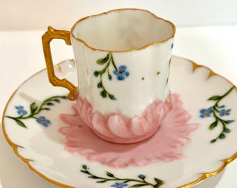 Vintage   Demitasse Little tiny floral  cup and saucer delicate Tiny  Flowers pretty VIctorian STyle