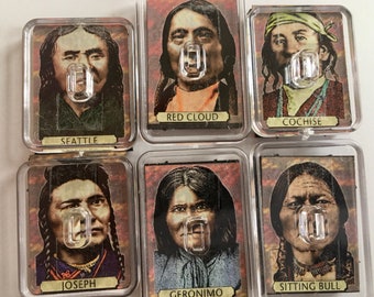 Vintage Cheiftains Rubber stamp SET of 6 by Peg Pop for journals Geronimo Seattle Joesph Red Cloud Cochise Sitting Bull unused rare