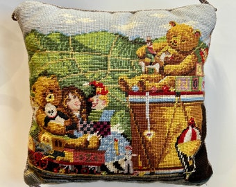 Vintage needlepoint pillow Christmas theme Katha Diddel  NY NY children twos