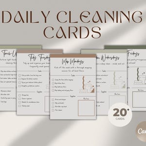Neutral Cleaning Schedule: Daily Task Cards, Editable Canva Template (Digital Download A4/A5)