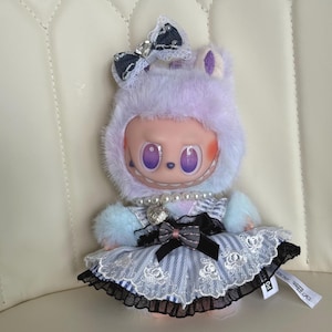 6.69" Labubu Party Outfit, Handmade Popmart Doll Clothing, Labubu Necklace, Labubu Fashion Accessories, Gift for Her, Labubu Black Dress set