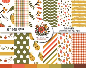 Digitalt papperspaket med höstlöv: Scrapbooking och korttillverkning för hösten (30x30 cm, JPG- och PNG-filer)