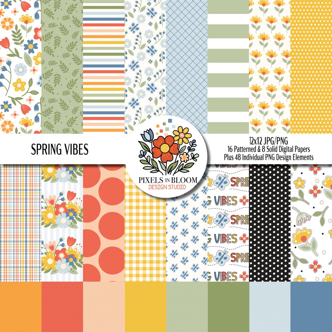 Paper Spring Collection Spring Digital Paper Pack, Floral Scrapbook Paper, Cute Spring Patterns ...