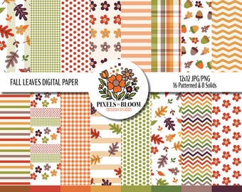 Fall Leaves Digital Paper Pack: Autumn Scrapbook Backgrounds (Digital Download)