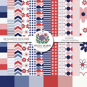 Feelin' Patriotic, Red White & Blue Digital Paper, Stars, Stripes, Patterns