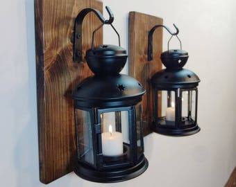 Black Colonial Lantern Set, Black Lanterns, Rustic decor, Farmhouse kitchen, Rustic country, Farmhouse decor, Bedroom
