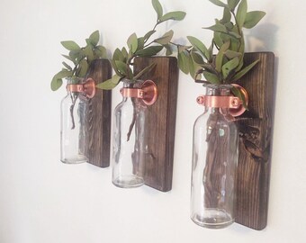 Glass wall sconce, Modern farmhouse wall decor, Modern farmhouse kitchen, Boho wall decor, Rustic wall decor, wall vases, wall mount vase