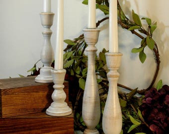 Painted Wood Candlesticks, Taper Candlesticks, Wooden Candle Sticks, Candle Centerpiece, Wedding Candles, Living Room Decor, Candle sticks