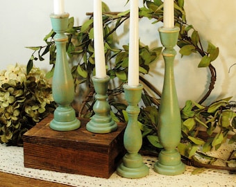 Painted Wood Candlesticks, Taper Candlesticks, Wooden Candle Sticks, Candle Centerpiece, Wedding Candles, Living Room Decor, Candle sticks