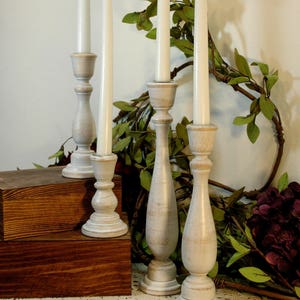 Painted Wood Candlesticks, Taper Candlesticks, Wooden Candle Sticks, Candle Centerpiece, Wedding Candles, Living Room Decor, Candle sticks image 1