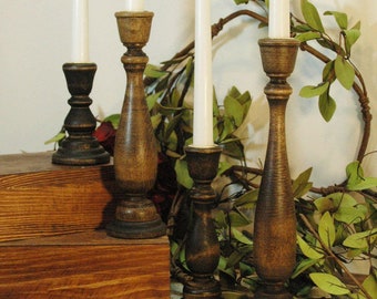 Rustic stained candle holders, wooden candlesticks, Cabin Lodge decor, Rustic home decor, Boho candle holders, Christmas table candles,