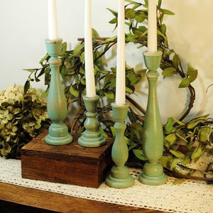 Painted Wood Candlesticks, Taper Candlesticks, Wooden Candle Sticks, Candle Centerpiece, Wedding Candles, Living Room Decor, Candle sticks image 3