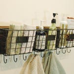 Farmhouse Style Wire Basket, Wire basket with hooks, Wall Decor, Farmhouse decor, Kitchen wall decor, Bathroom, Bedroom decor, wire basket