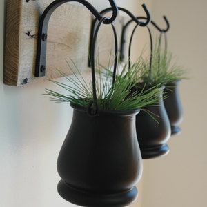 Black hanging pots, black decor items, hanging planters, wall vase in black, Fall decor, black iron hooks, Bogo kitchen wall, farmhouse image 2