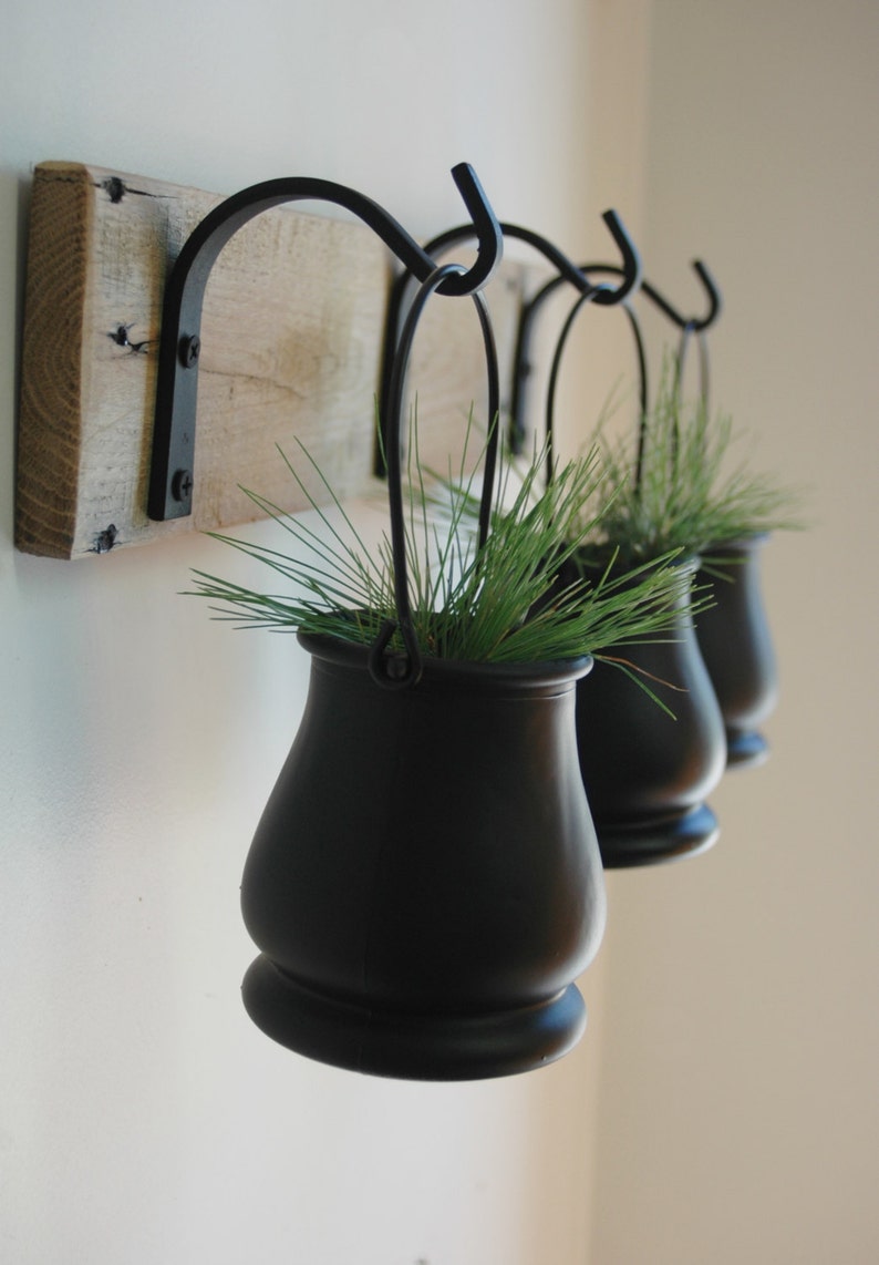 Black hanging pots, black decor items, hanging planters, wall vase in black, Fall decor, black iron hooks, Bogo kitchen wall, farmhouse image 2