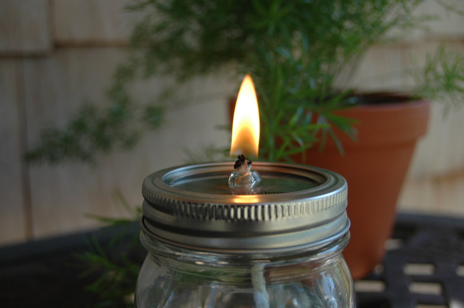 Jar lid with glass wick insert and wick to convert Mason jar Etsy