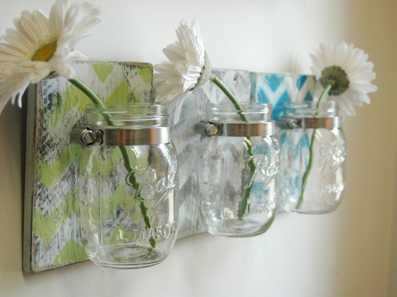YOU PICK Chevron Wall Decor Trio Three Mason Jars Mounted on Etsy