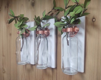Wall vase, Modern Farmhouse stlye wall sconces, Clear glass vases, Boho wall decor, Rustic farmhouse kitchen decor, Boho and eclectic decor