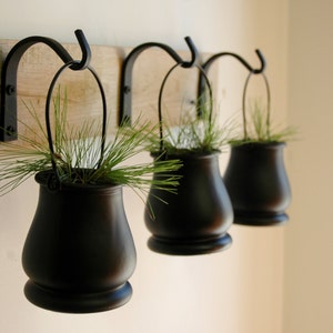 Black hanging pots, black decor items, hanging planters, wall vase in black, Fall decor, black iron hooks, Bogo kitchen wall, farmhouse image 1