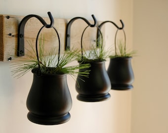 Black hanging pots, black decor items, hanging planters, wall vase in black, Fall decor, black iron hooks, Bogo kitchen wall, farmhouse