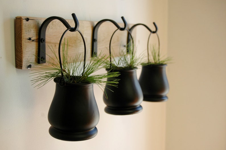 Black hanging pots, black decor items, hanging planters, wall vase in black, Fall decor, black iron hooks, Bogo kitchen wall, farmhouse image 1