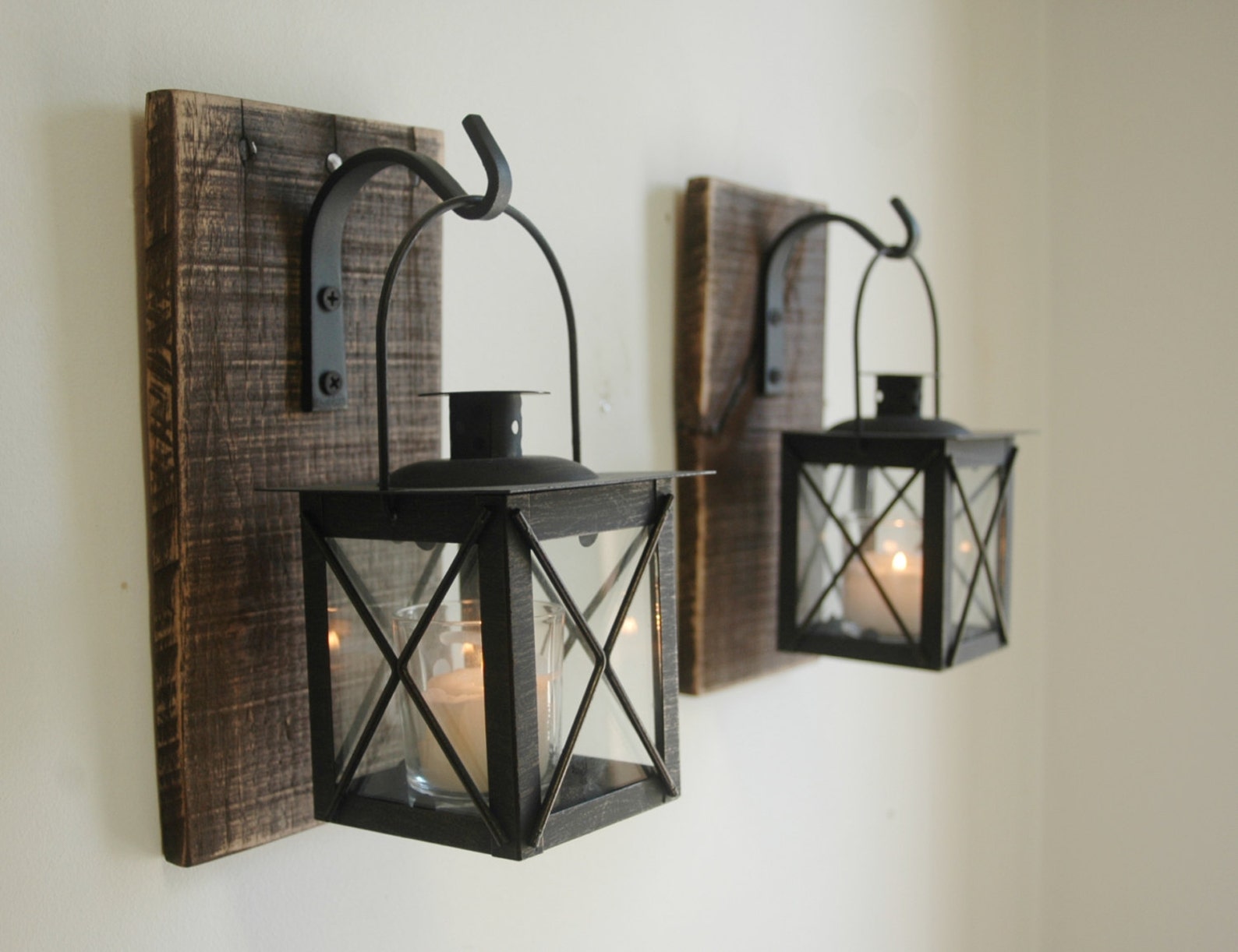 Lantern Pair 2 Wall Decor With Wrought Iron Hooks on Etsy Canada
