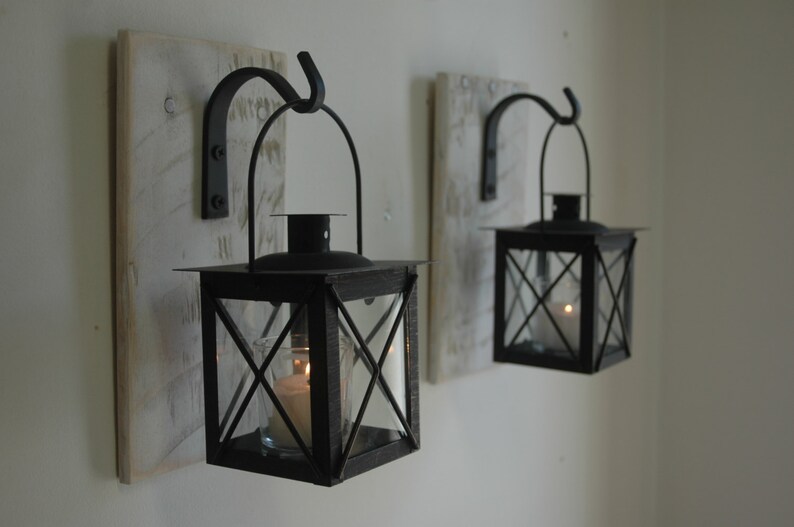 Lantern Pair 2 Wall Decor With Wrought Iron Hooks on Etsy Canada