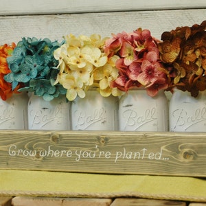 Grow Where You're Planted Mason jar caddy , wedding decor, kitchen decor, bedroom, rustic centerpiece, wedding gift, Spring Summer decor image 2