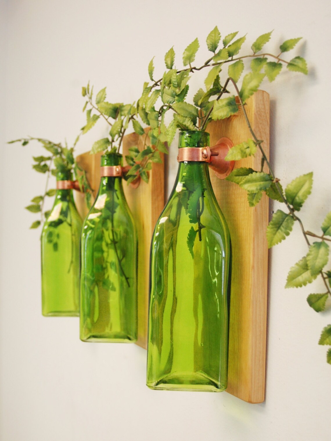 Set of 3 Triangle Bottles Wall Decor Each Mounted on Wood Etsy