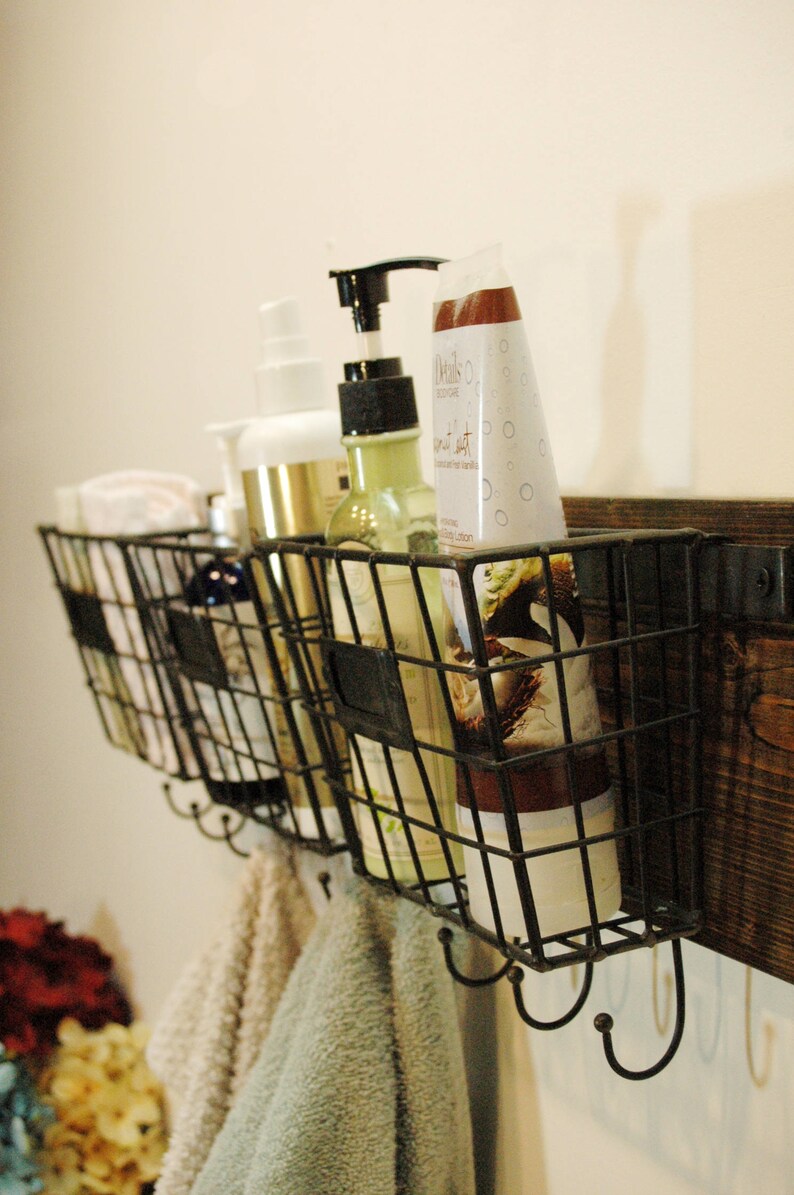 Farmhouse Style Wire Basket Wire Basket With Hooks Wall Etsy