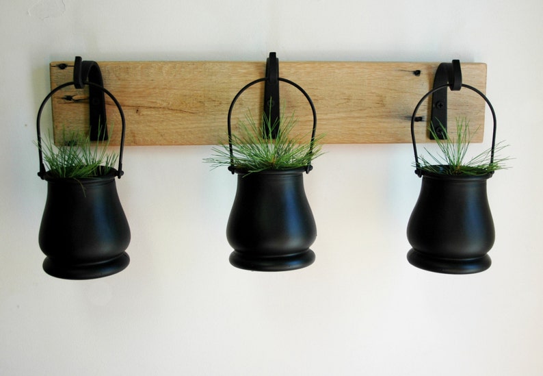 Black hanging pots, black decor items, hanging planters, wall vase in black, Fall decor, black iron hooks, Bogo kitchen wall, farmhouse image 3