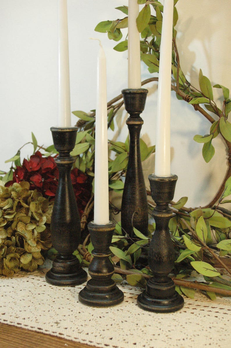 Painted Wood Candlesticks, Taper Candlesticks, Wooden Candle Sticks, Candle Centerpiece, Wedding Candles, Living Room Decor, Candle sticks image 2