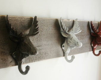 Moose Decor, Gift for Dads, Lodge decor, Christmas for Dad, Rustic Man Cave, moose hooks, gift for Grandpa, cabin decor, metal moose