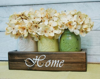 HOME mason jar caddy ,Farmhouse kitchen,Home decor,rustic centerpiece, rustic farmhouse,farmhouse decor, anniversary gift, fixer upper decor