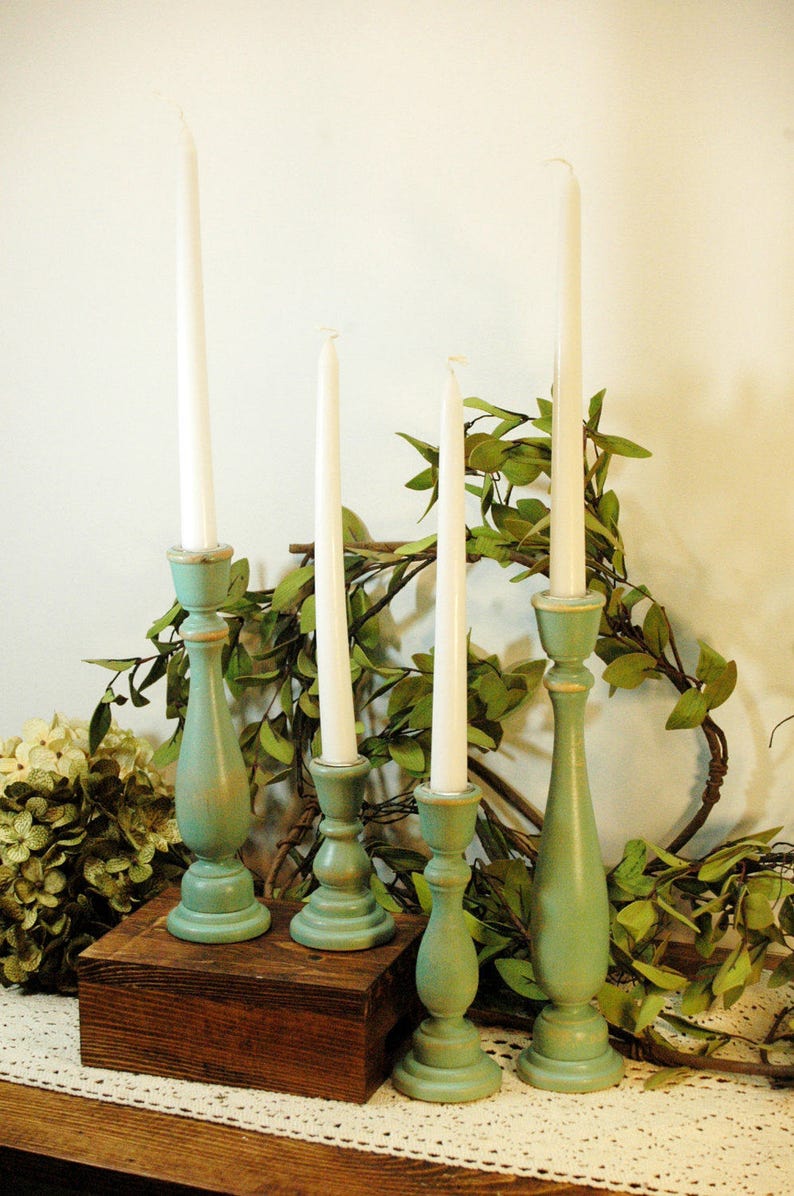 Painted Wood Candlesticks, Taper Candlesticks, Wooden Candle Sticks, Candle Centerpiece, Wedding Candles, Living Room Decor, Candle sticks image 3