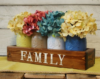 FAMILY mason jar centerpieces , rustic centerpiece, wedding gift, modern farmhouse table decor, anniversary gift, cabin decor