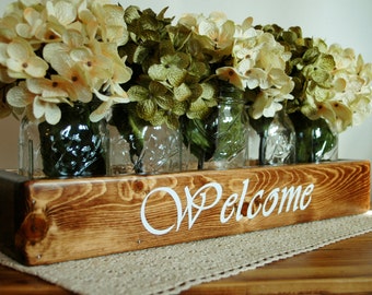 WELCOME Mason jar box , rustic Farmhouse decor, Farmhouse decor, Farmhouse kitchen, wooden mason jar box, home decor, wedding centerpiece