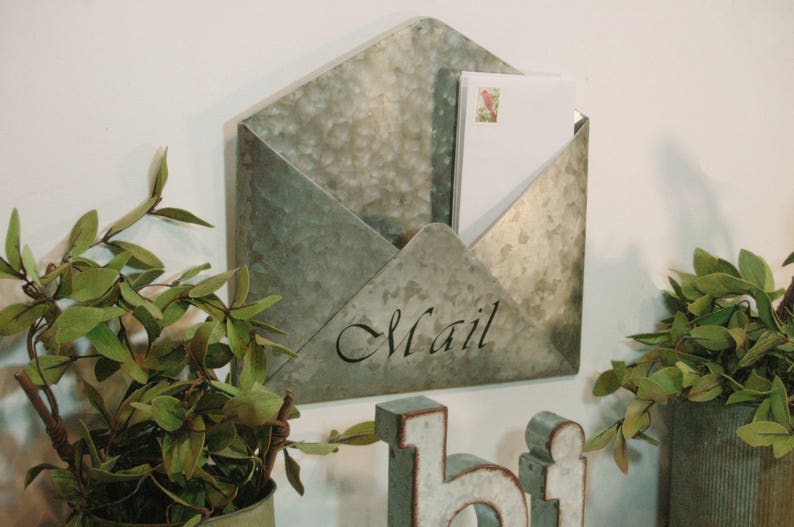 Galvanized Metal Envelope Office Decor Farmhouse Mail Station Pocket Wall Secretaries Day Gift