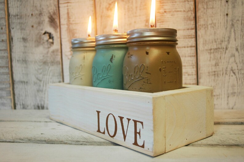 LOVE Oil Candle Mason Jar Box Romantic Bedroom Decor Rustic Etsy