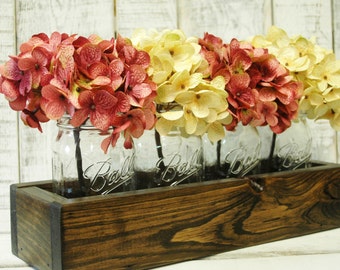 Mason jar box mason jars, rustic decor, mason jar centerpiece, rustic table centerpiece, wooden box, home decor, farmhouse style, fixerupper