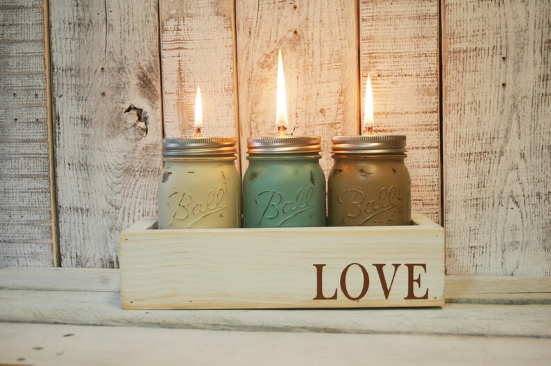 LOVE Oil Candle Mason Jar Box Romantic Bedroom Decor Rustic Etsy