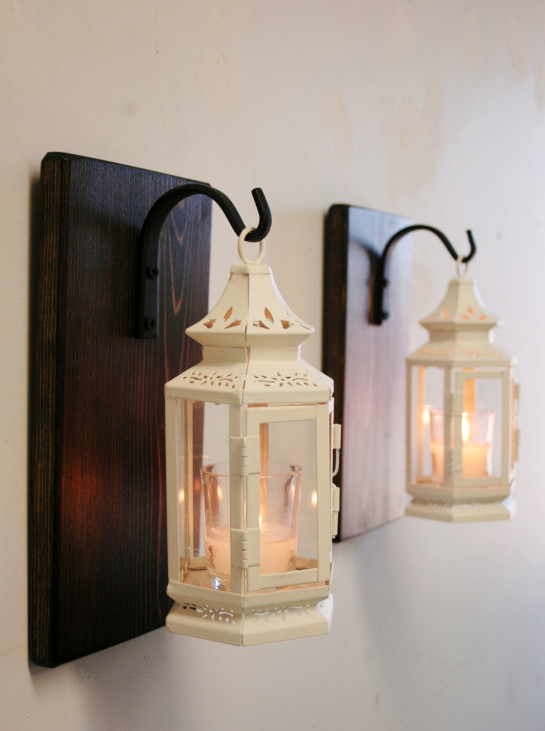 Antique White Shabby Lantern Pair (2), Farmhouse decor, kitchen decor…