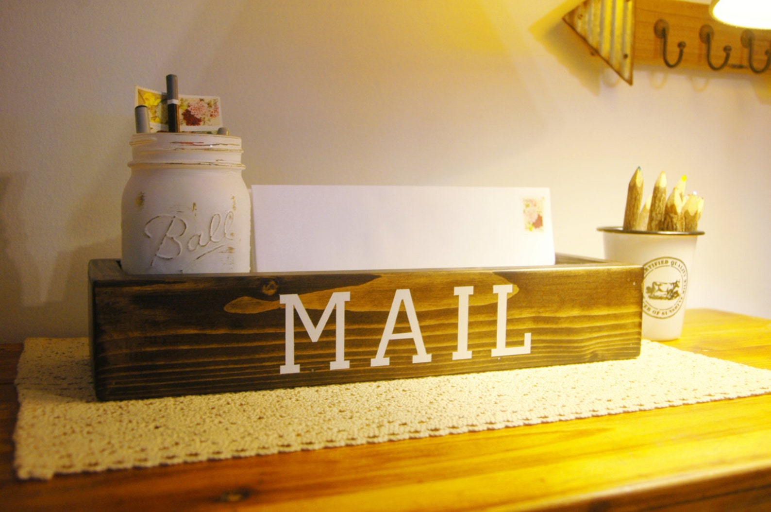 MAIL Mason Jar Caddy Mail Holder Desk Organizer Mason Jar Etsy