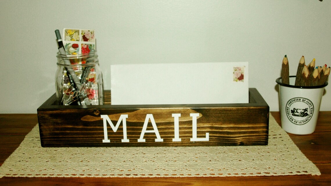 MAIL Mason Jar Caddy Mail Holder Desk Organizer Mason Jar Etsy