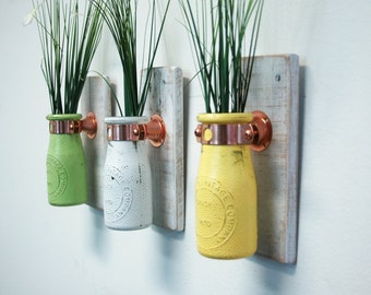 U Pick the Colors Painted Milk Bottle Wall decor, shabby chic, country decor, farmhouse kitchen decor, rustic decor, cottage decor